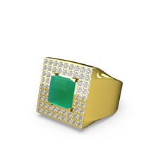 Albera Kare Yüzük - Kök zümrüt ve swarovski 18 ayar altın yüzük #mm21x7