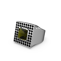 Albera Kare Yüzük - Peridot ve siyah zirkon 18 ayar beyaz altın yüzük #n5c9he