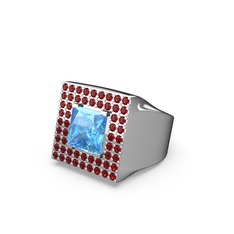 Akuamarin ve garnet 18 ayar beyaz altın yüzük