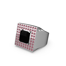 Siyah zirkon ve kök yakut 14 ayar beyaz altın yüzük