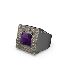 Albera Kare Yüzük - Ametist ve dumanlı kuvars 925 ayar siyah rodyum kaplama gümüş yüzük #oiqgm0