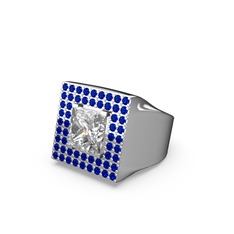 Albera Kare Yüzük - Beyaz zirkon ve lab safir 18 ayar beyaz altın yüzük #ptsijx