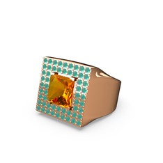 Albera Kare Yüzük - Sitrin ve kök zümrüt 8 ayar rose altın yüzük #pz2dfp