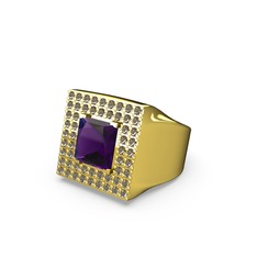 Albera Kare Yüzük - Ametist ve dumanlı kuvars 14 ayar altın yüzük #qew2v5