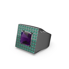 Albera Kare Yüzük - Ametist ve yeşil kuvars 925 ayar siyah rodyum kaplama gümüş yüzük #qp2o6c