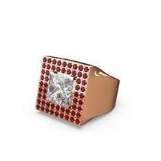 Albera Kare Yüzük - Beyaz zirkon ve garnet 18 ayar rose altın yüzük #qxs86z