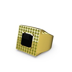 Albera Kare Yüzük - Siyah zirkon ve peridot 18 ayar altın yüzük #rb0twi