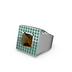 Albera Kare Yüzük - Dumanlı kuvars ve yeşil kuvars 18 ayar beyaz altın yüzük #s0r9ob