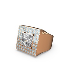 Albera Kare Yüzük - Beyaz zirkon ve akuamarin 925 ayar rose altın kaplama gümüş yüzük #t2cwne