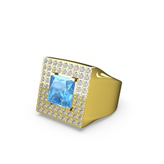 Albera Kare Yüzük - Akuamarin ve pırlanta 8 ayar altın yüzük (0.84 karat) #talsig