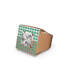 Beyaz zirkon ve kök zümrüt 14 ayar rose altın yüzük