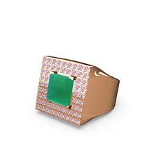 Kök zümrüt ve pembe kuvars 14 ayar rose altın yüzük