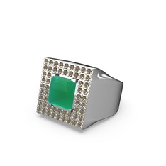 Albera Kare Yüzük - Kök zümrüt ve dumanlı kuvars 925 ayar gümüş yüzük #tqn341