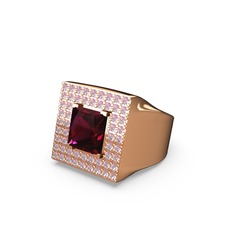 Rodolit garnet ve pembe kuvars 14 ayar rose altın yüzük