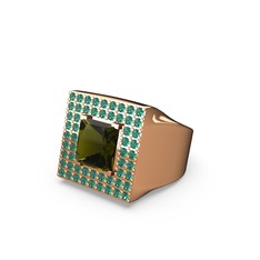 Albera Kare Yüzük - Peridot ve yeşil kuvars 8 ayar rose altın yüzük #u283r5
