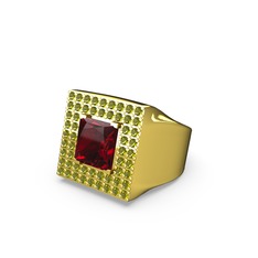 Albera Kare Yüzük - Garnet ve peridot 18 ayar altın yüzük #v0h9je