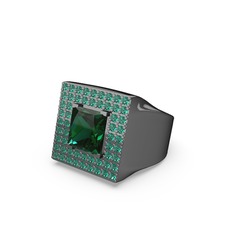 Albera Kare Yüzük - Yeşil kuvars 925 ayar siyah rodyum kaplama gümüş yüzük #v6ik14