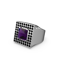 Albera Kare Yüzük - Ametist ve siyah zirkon 8 ayar beyaz altın yüzük #vjpo2