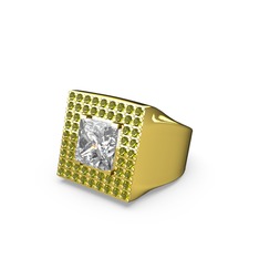 Albera Kare Yüzük - Beyaz zirkon ve peridot 14 ayar altın yüzük #voafzi