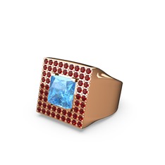 Akuamarin ve garnet 14 ayar rose altın yüzük
