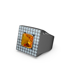 Albera Kare Yüzük - Sitrin ve akuamarin 925 ayar siyah rodyum kaplama gümüş yüzük #w2hfi2