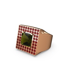 Albera Kare Yüzük - Peridot ve garnet 18 ayar rose altın yüzük #w2wrps