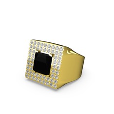 Albera Kare Yüzük - Siyah zirkon ve swarovski 8 ayar altın yüzük #w6j41f