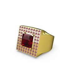 Albera Kare Yüzük - Garnet ve kök yakut 925 ayar altın kaplama gümüş yüzük #wroi0r