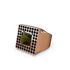 Albera Kare Yüzük - Peridot ve siyah zirkon 14 ayar rose altın yüzük #wwq7eb