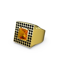Albera Kare Yüzük - Sitrin ve siyah zirkon 8 ayar altın yüzük #x03ksj