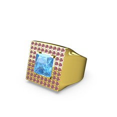 Albera Kare Yüzük - Akuamarin ve kök yakut 925 ayar altın kaplama gümüş yüzük #x7ddly