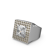 Albera Kare Yüzük - Swarovski ve dumanlı kuvars 8 ayar beyaz altın yüzük #y68emo