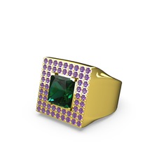 Yeşil kuvars ve ametist 18 ayar altın yüzük