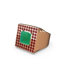 Kök zümrüt ve garnet 18 ayar rose altın yüzük