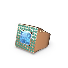 Albera Kare Yüzük - Akuamarin ve kök zümrüt 18 ayar rose altın yüzük #yj4aev