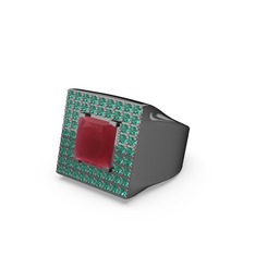 Albera Kare Yüzük - Kök yakut ve yeşil kuvars 925 ayar siyah rodyum kaplama gümüş yüzük #yt3nwr