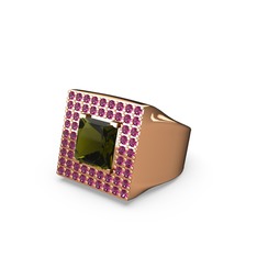 Albera Kare Yüzük - Peridot ve rodolit garnet 14 ayar rose altın yüzük #zqa05y