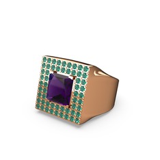 Albera Kare Yüzük - Ametist ve yeşil kuvars 14 ayar rose altın yüzük #zrefwa