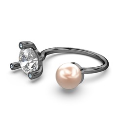 Pembe inci, swarovski ve akuamarin 925 ayar siyah rodyum kaplama gümüş yüzük