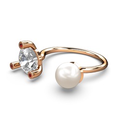 İncili Tektaş Yüzük - Inci, swarovski ve garnet 14 ayar rose altın yüzük #137w4bj