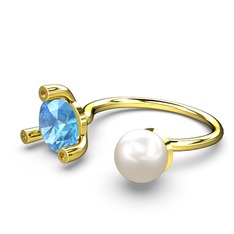 İncili Tektaş Yüzük - Inci, akuamarin ve sitrin 14 ayar altın yüzük #13o4zef