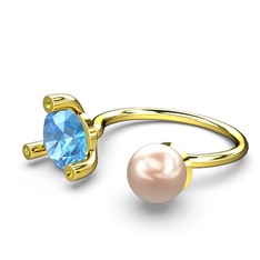 İncili Tektaş Yüzük - Pembe inci, akuamarin ve peridot 14 ayar altın yüzük #13tp1dd