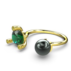 Siyah inci, yeşil kuvars ve peridot 8 ayar altın yüzük