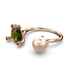 Pembe inci, peridot ve garnet 8 ayar rose altın yüzük