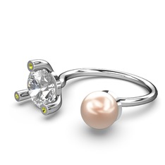 Pembe inci, swarovski ve peridot 14 ayar beyaz altın yüzük