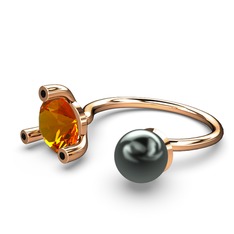 Siyah inci, sitrin ve siyah zirkon 925 ayar rose altın kaplama gümüş yüzük