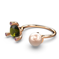 Pembe inci, peridot ve ametist 8 ayar rose altın yüzük