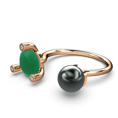 İncili Tektaş Yüzük - Siyah inci, kök zümrüt ve swarovski 14 ayar rose altın yüzük #1cp4ehz