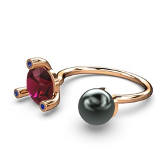 İncili Tektaş Yüzük - Siyah inci, rodolit garnet ve lab safir 18 ayar rose altın yüzük #1czrj6g