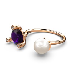 Inci, ametist ve swarovski 8 ayar rose altın yüzük